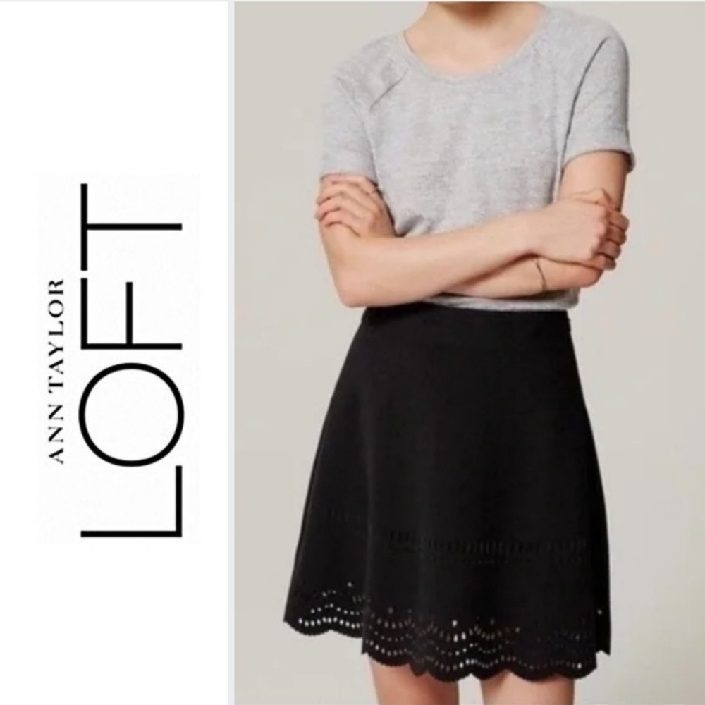 Ann Taylor Loft Flounce Scater Laser Cut Scalloped Hem A line skirt